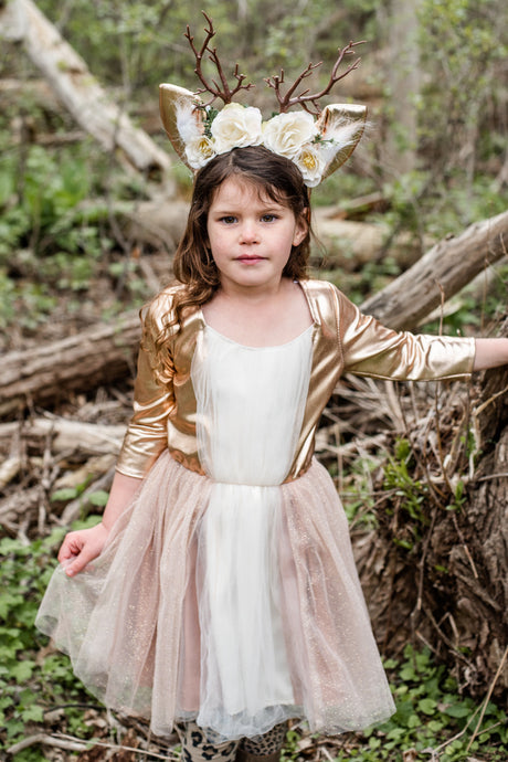 Woodland Deer Dress With Headpiece (Size 5-6)