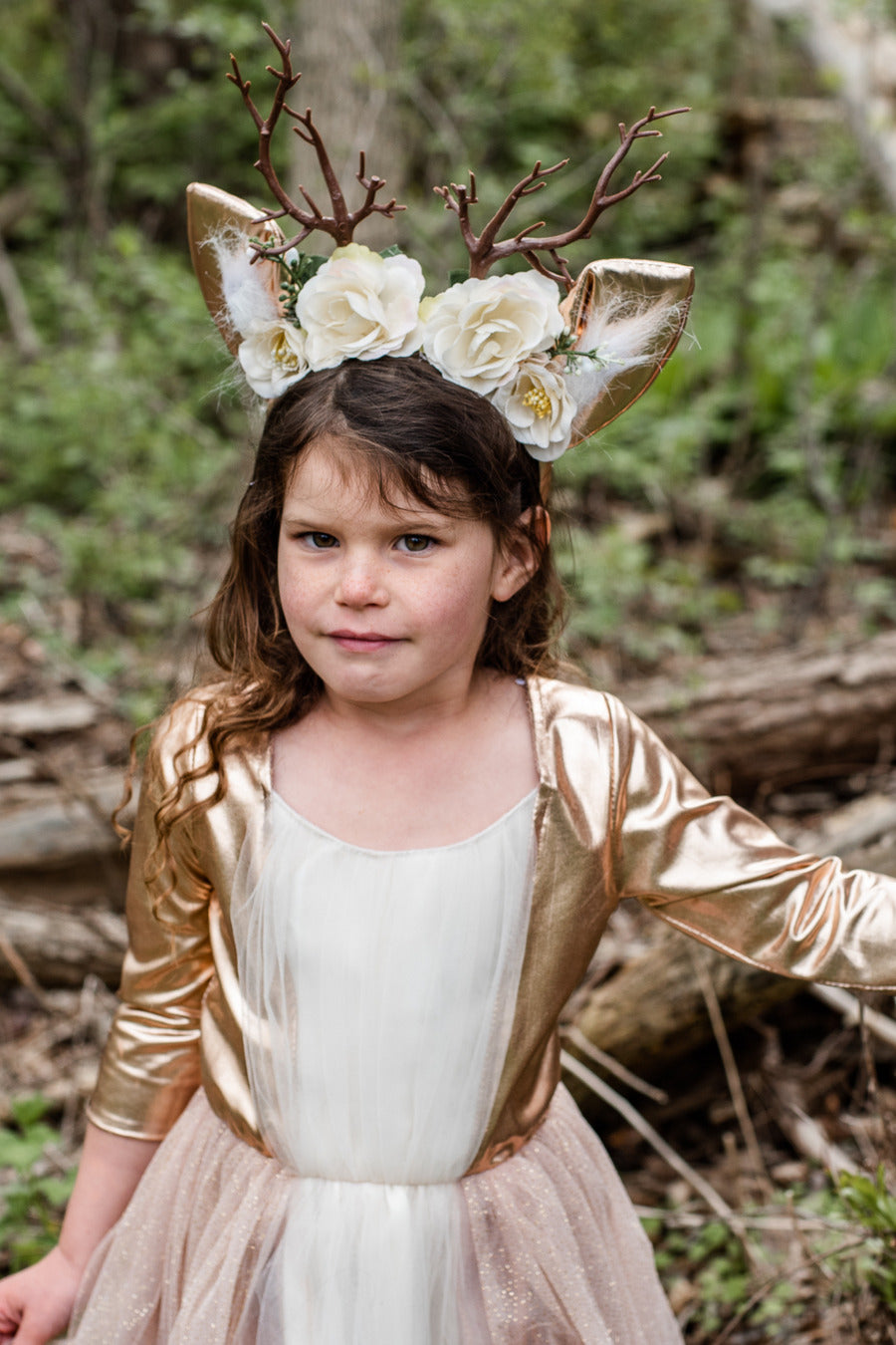 Woodland Deer Dress With Headpiece (Size 5-6)