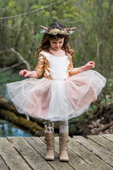 Woodland Deer Dress With Headpiece (Size 5-6)