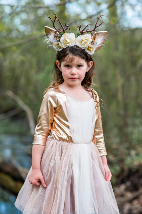 Woodland Deer Dress With Headpiece (Size 5-6)