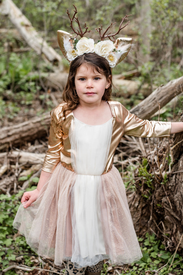 Woodland Deer Dress With Headpiece (Size 7-8)