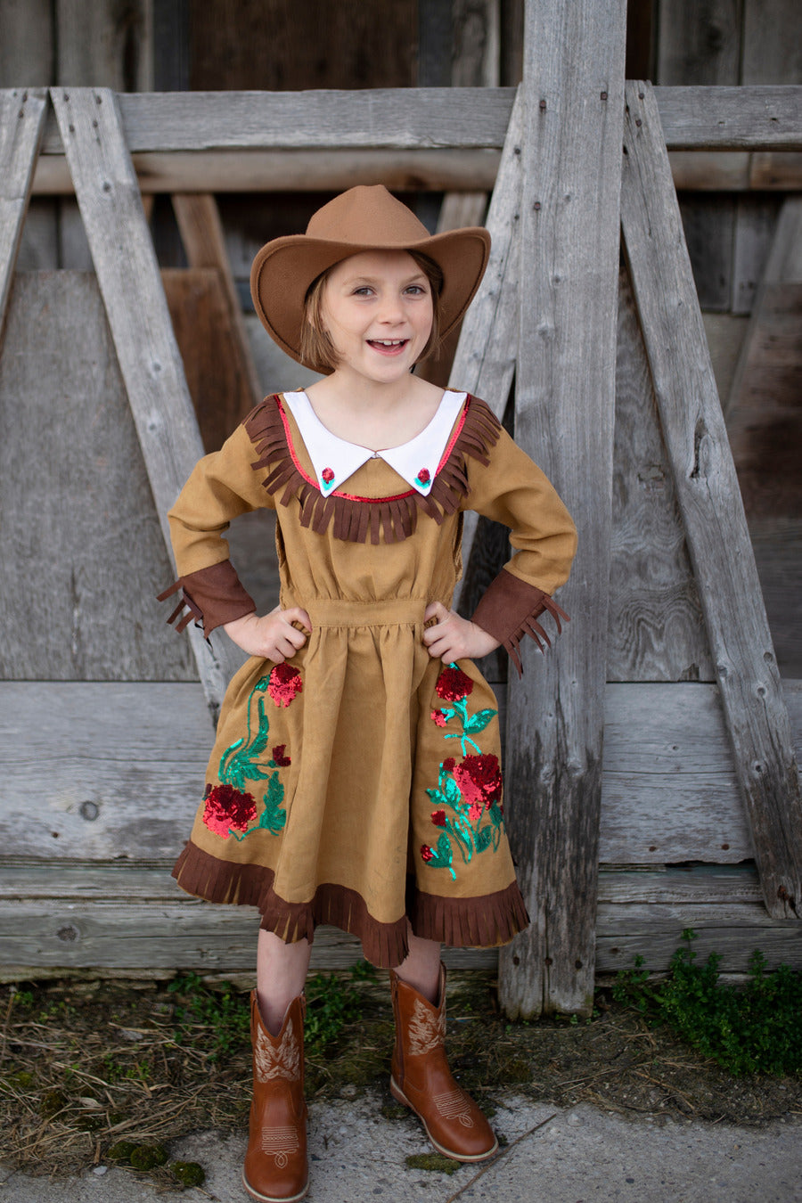 Annie The Sharpshooter Dress, Brown (Size 5-6)