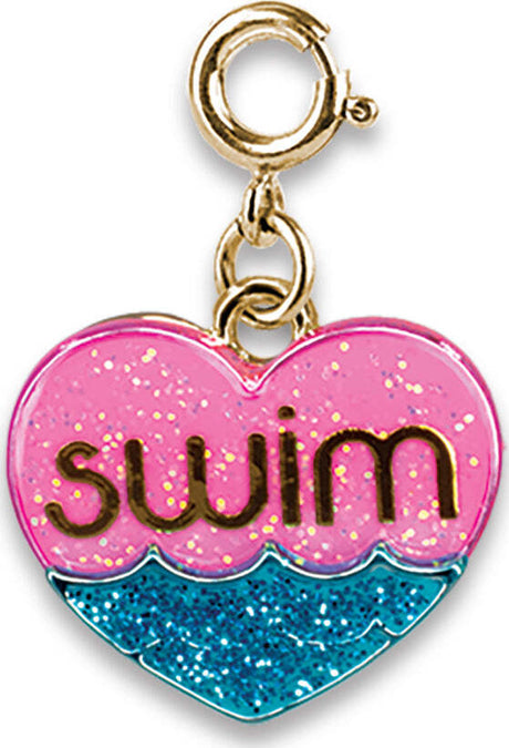 Gold Glitter Swim Heart Charm