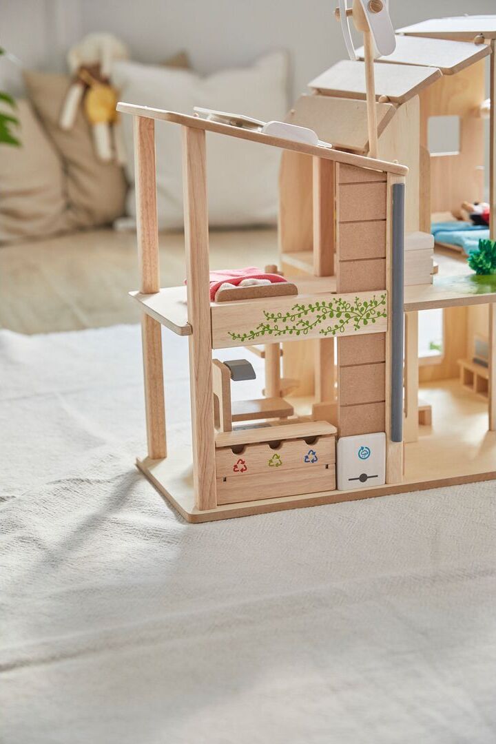 Green Dollhouse With Furniture