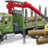 MACK Granite timber truck with loading crane and 3 trunks