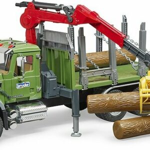 MACK Granite timber truck with loading crane and 3 trunks